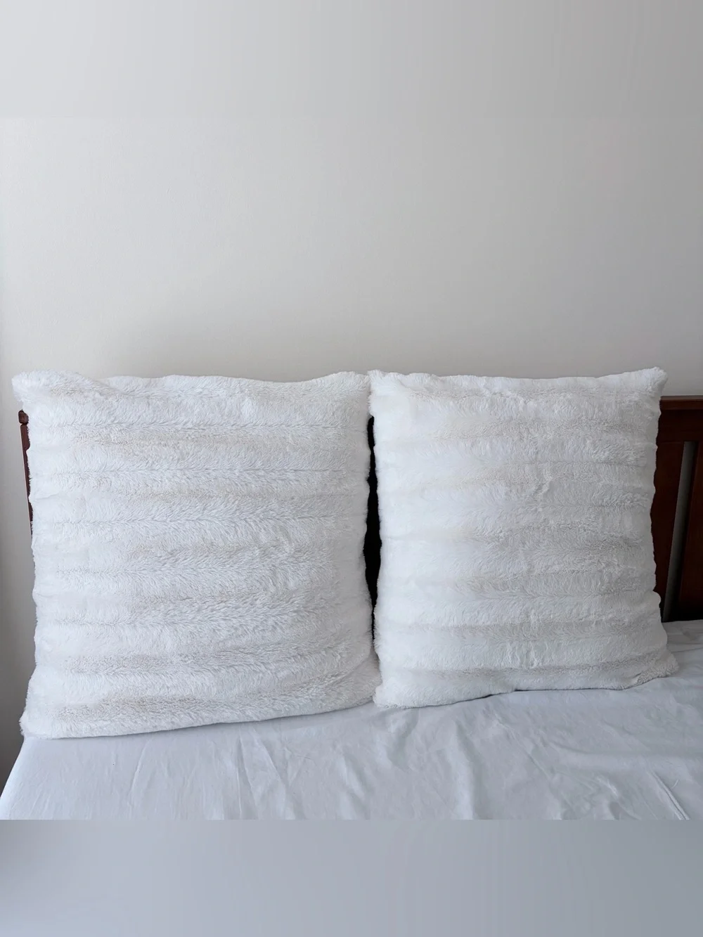 Plush White Faux Fur Decorative Pillow Set